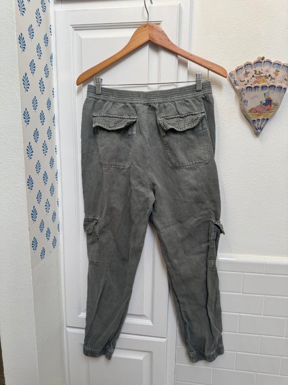 Cynthia Rowley Cargo Jogger Pants Size L Washed Gray Utility Pockets